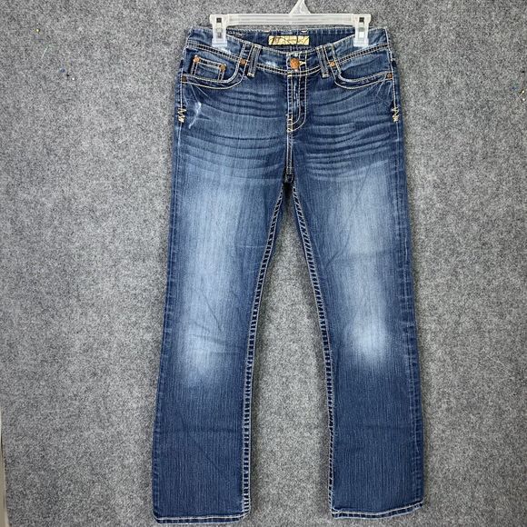 BKE Denim Jeans Women 27 Boot Cut Style BRITM Distressed White Stitching - Picture 1 of 13